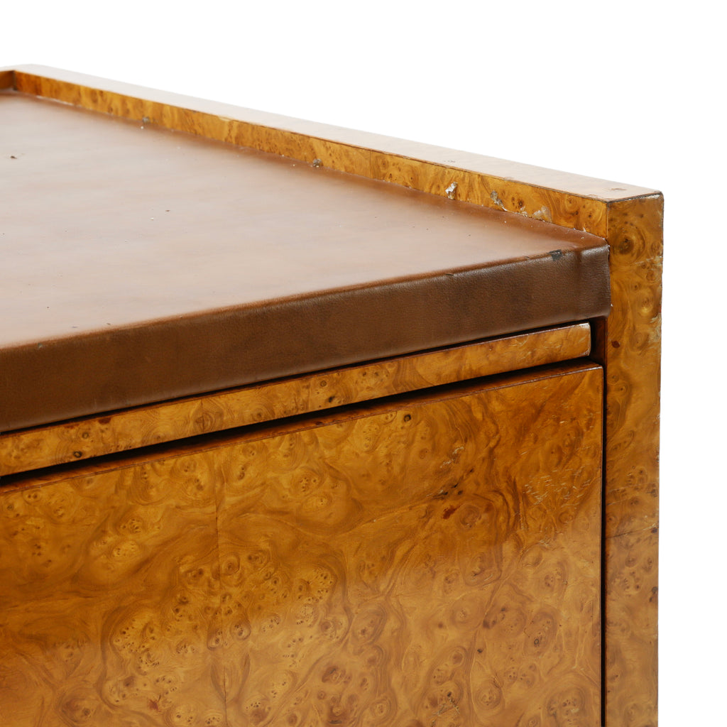 Burlwood Desk with Leather Top and Chrome Legs