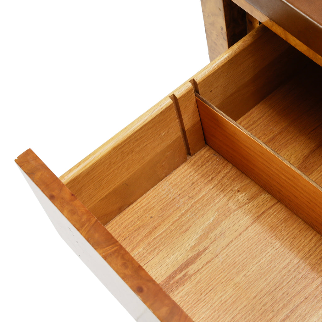 Burlwood Desk with Leather Top and Chrome Legs