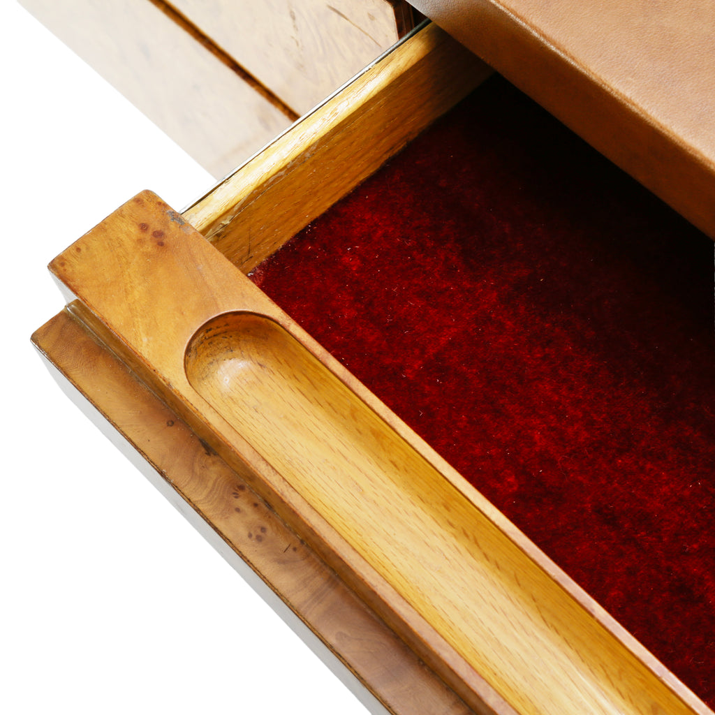Burlwood Desk with Leather Top and Chrome Legs
