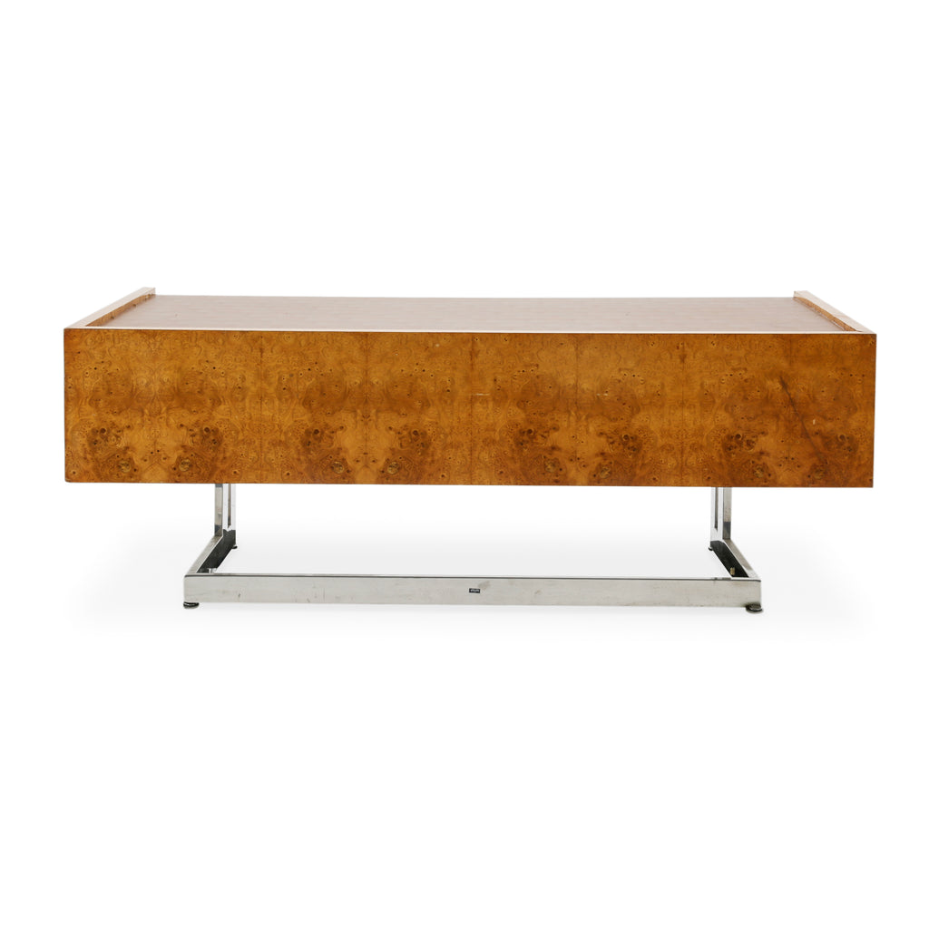 Burlwood Desk with Leather Top and Chrome Legs