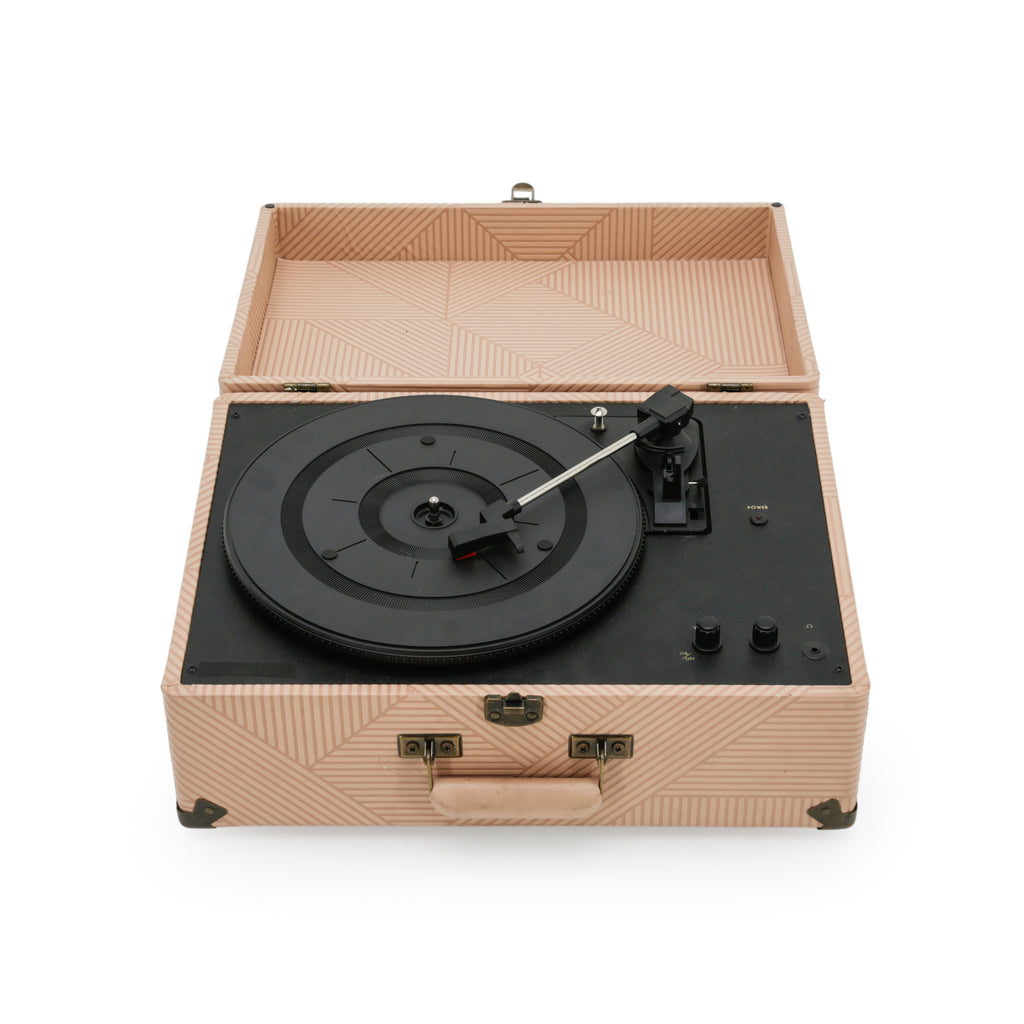 Beige Geometric Pattern Portable Suitcase Record Player