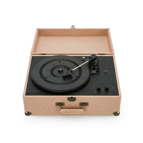Beige Geometric Pattern Portable Suitcase Record Player
