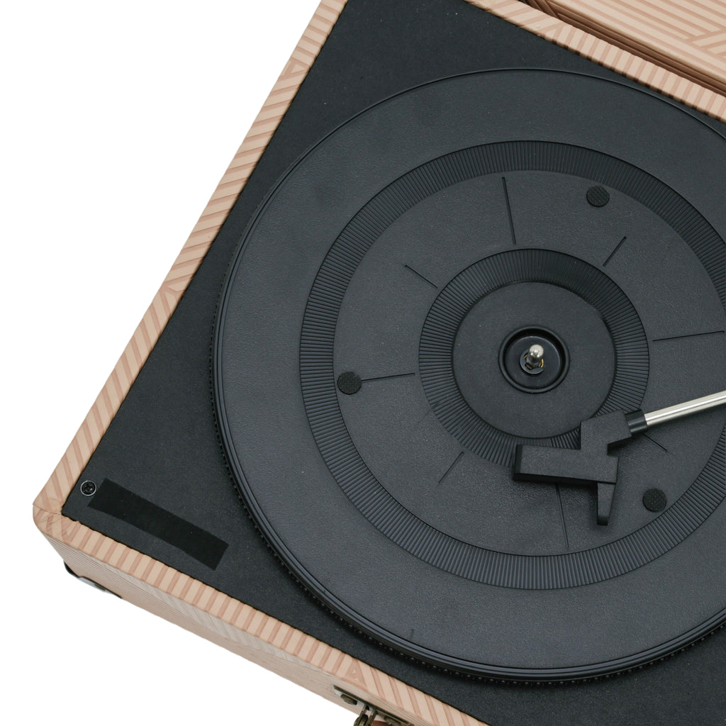 Beige Geometric Pattern Portable Suitcase Record Player