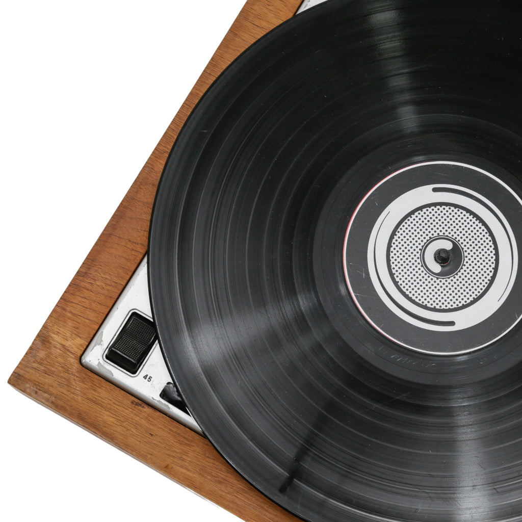 Vintage Wood Base Turntable with Vinyl Record