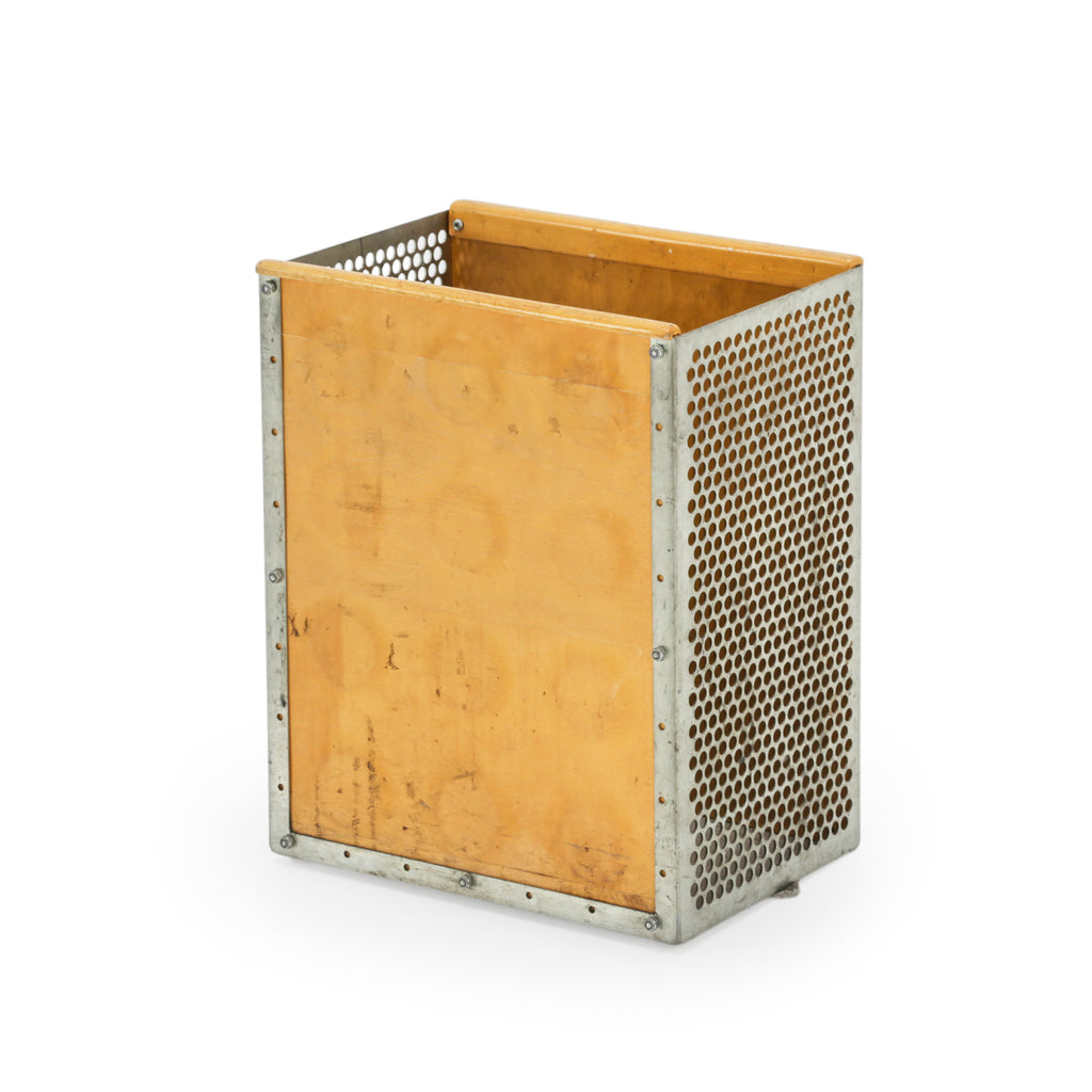 Vintage Industrial Perforated Metal and Wood Storage Box