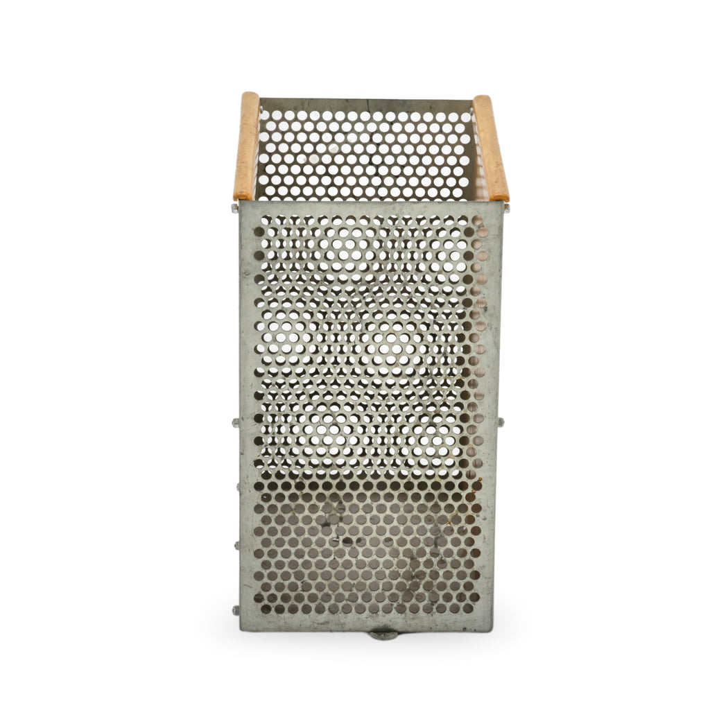 Vintage Industrial Perforated Metal and Wood Storage Box