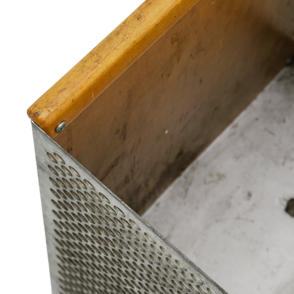 Vintage Industrial Perforated Metal and Wood Storage Box