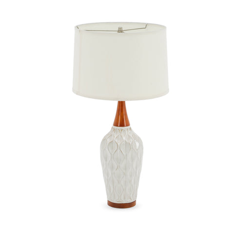 Cream Ceramic & Wood Table Lamp
