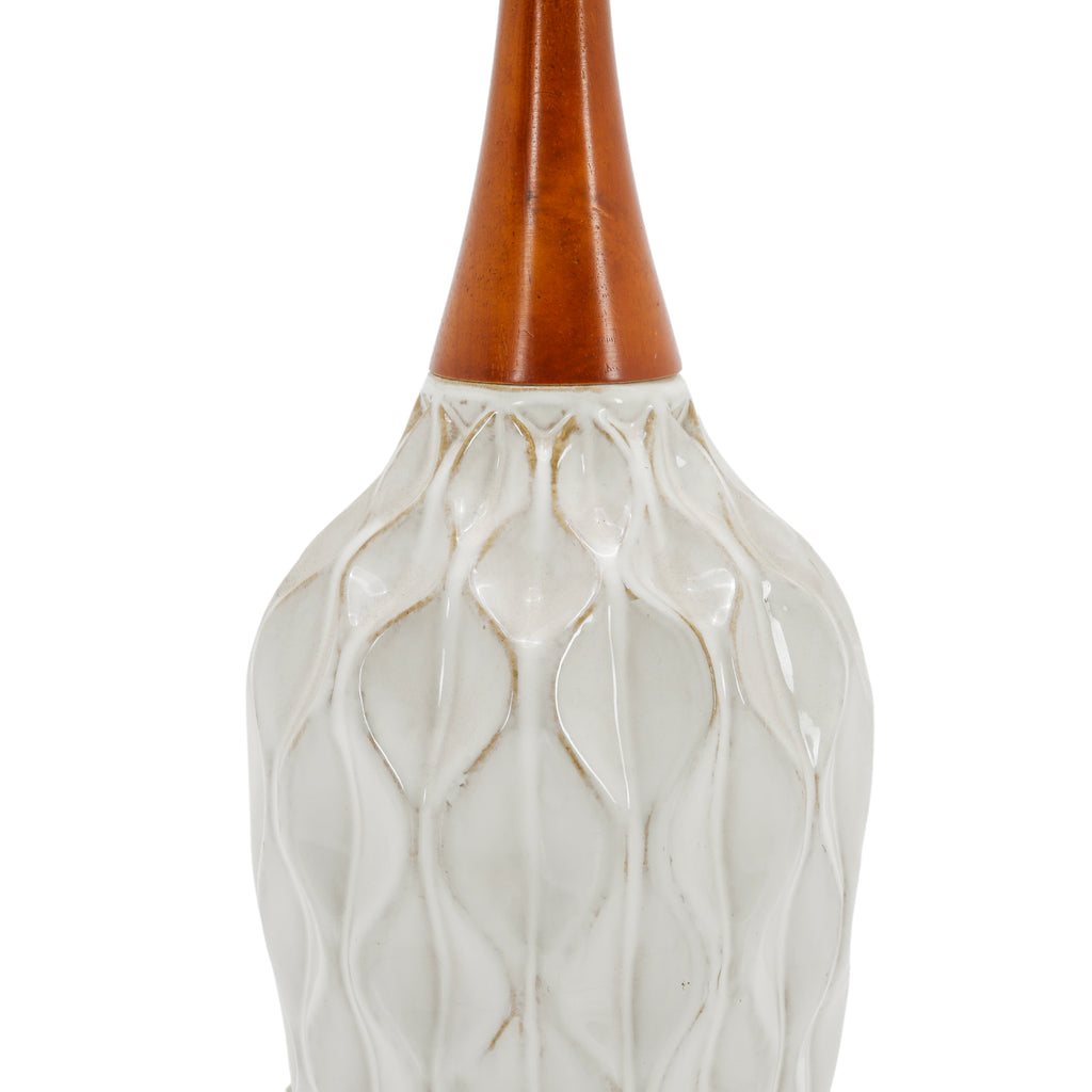Cream Ceramic & Wood Table Lamp