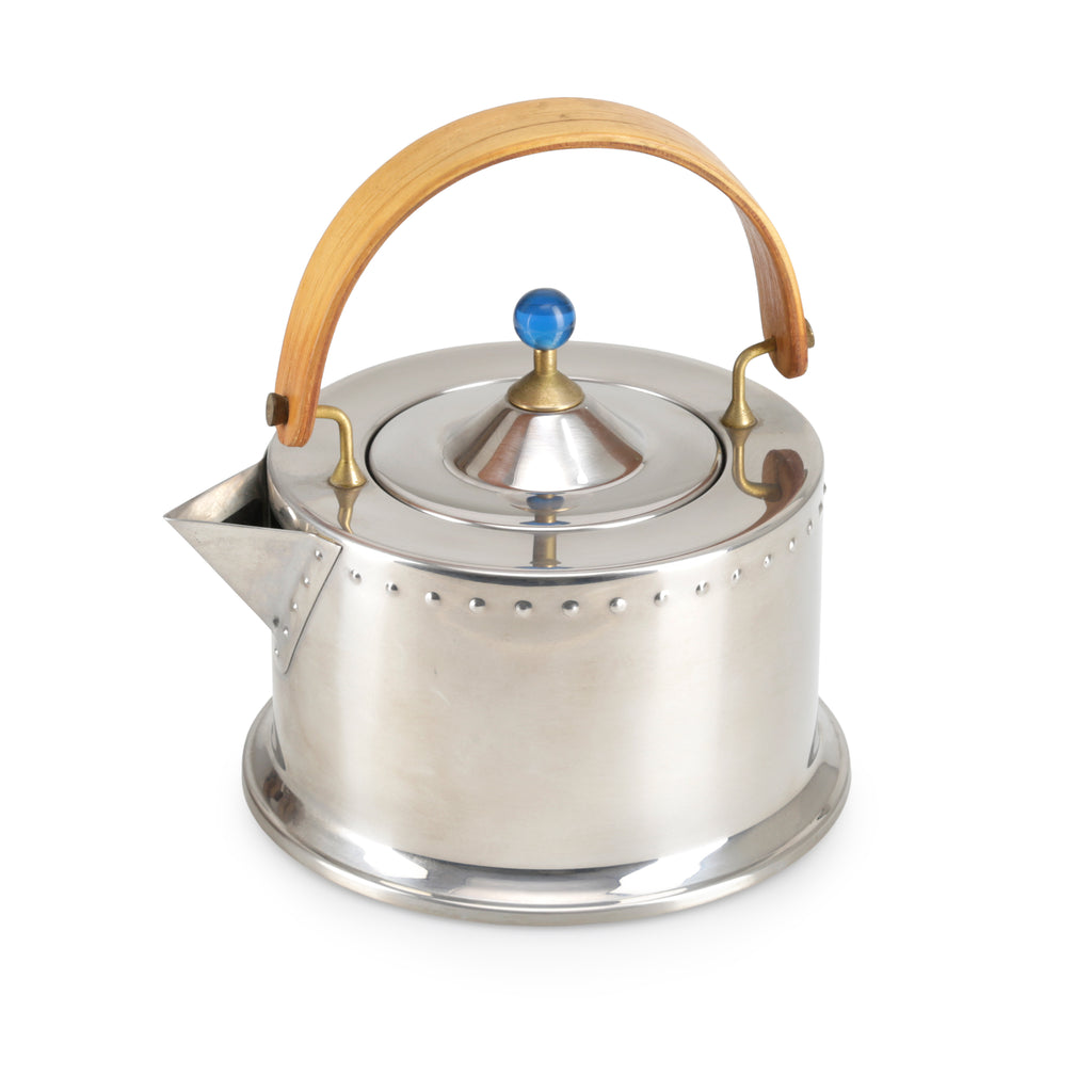Metal Kettle w/ Blue Marble Lid & Wood Handle