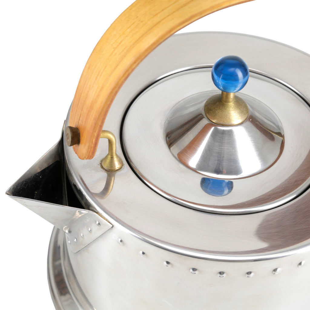 Metal Kettle w/ Blue Marble Lid & Wood Handle