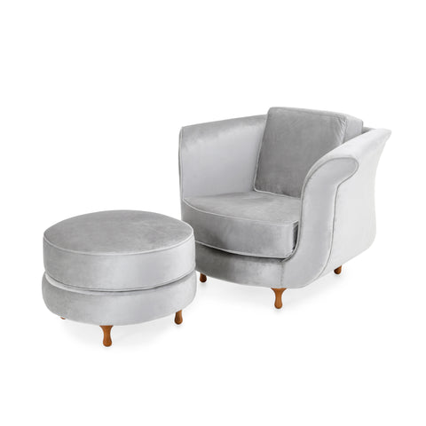 Silver Velvet Chair + Ottoman