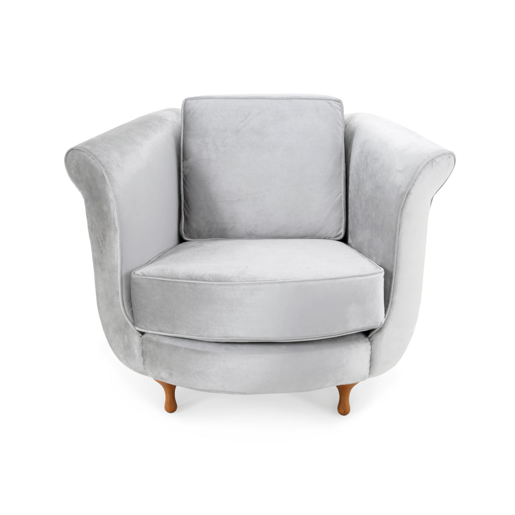Silver Velvet Chair + Ottoman