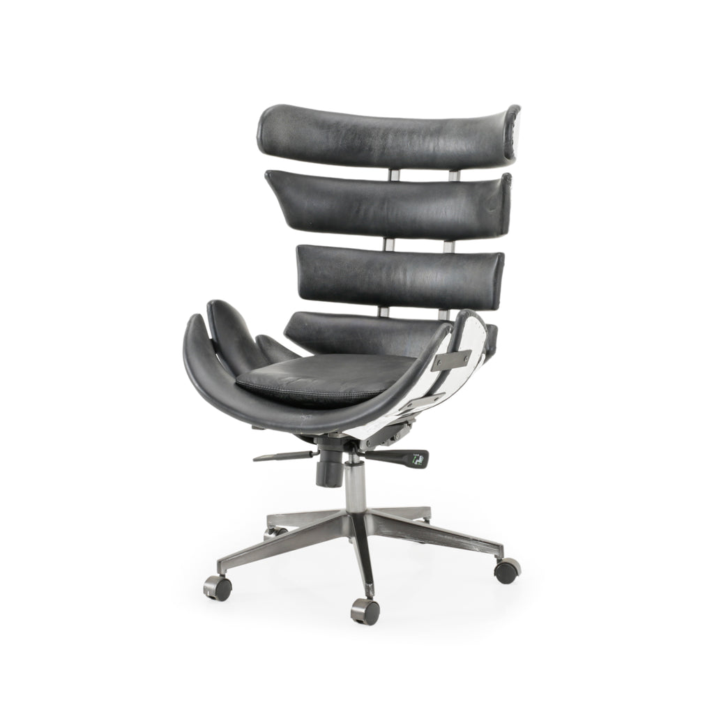 Black Leather Wingback Cut Out Office Chair