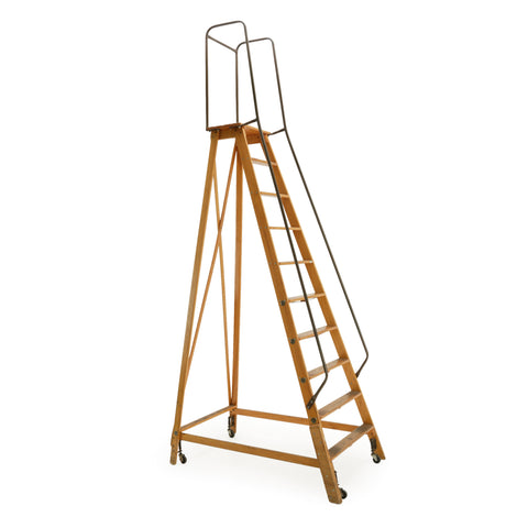 Rolling Wood Industrial Ladder