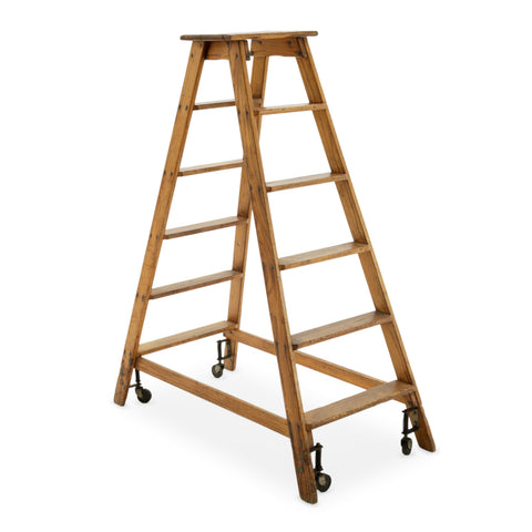 Wood Stepladder with Casters