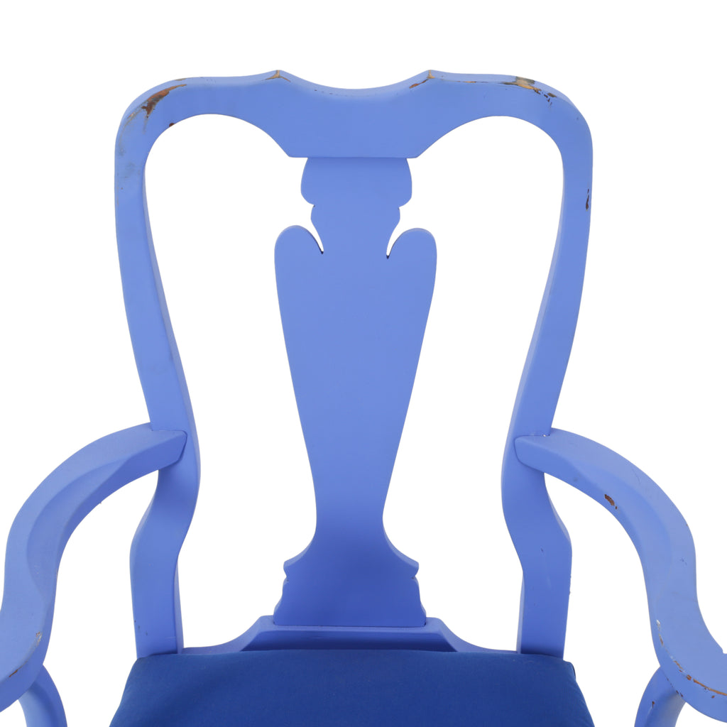 Periwinkle Blue Painted Wood Armchair w/ Cushion