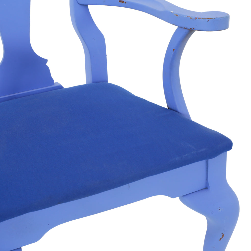 Periwinkle Blue Painted Wood Armchair w/ Cushion