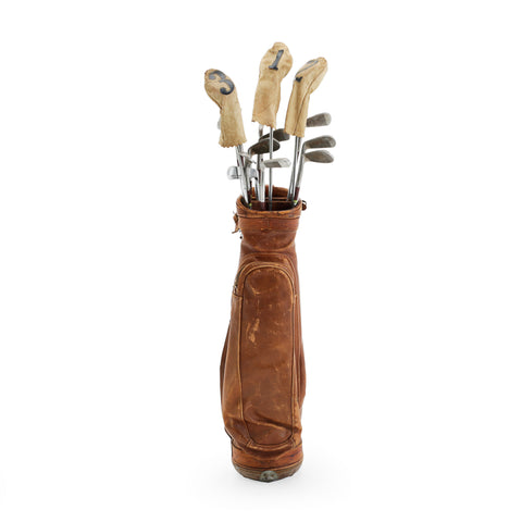 Brown Leather Golf Bag + Clubs
