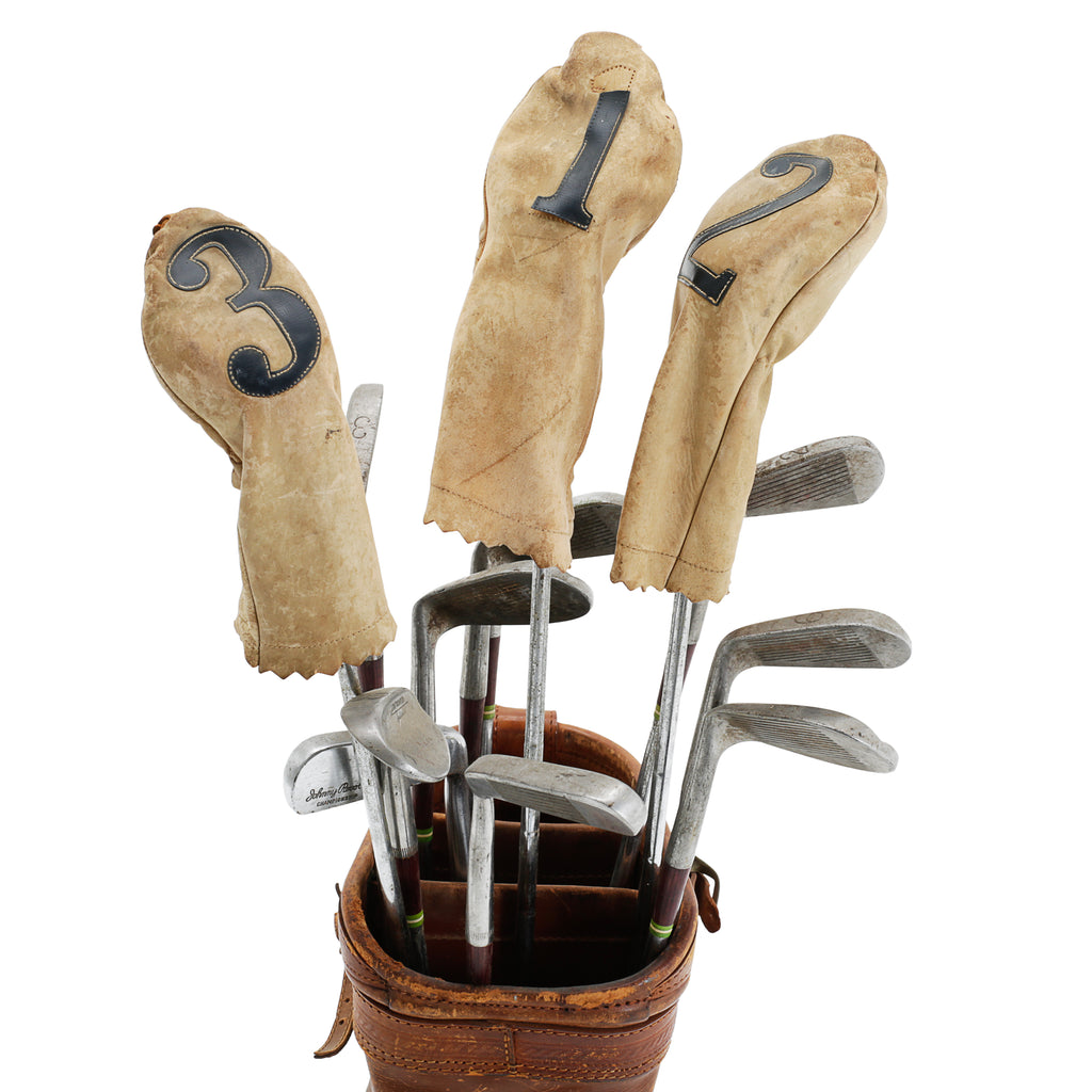 Brown Leather Golf Bag + Clubs