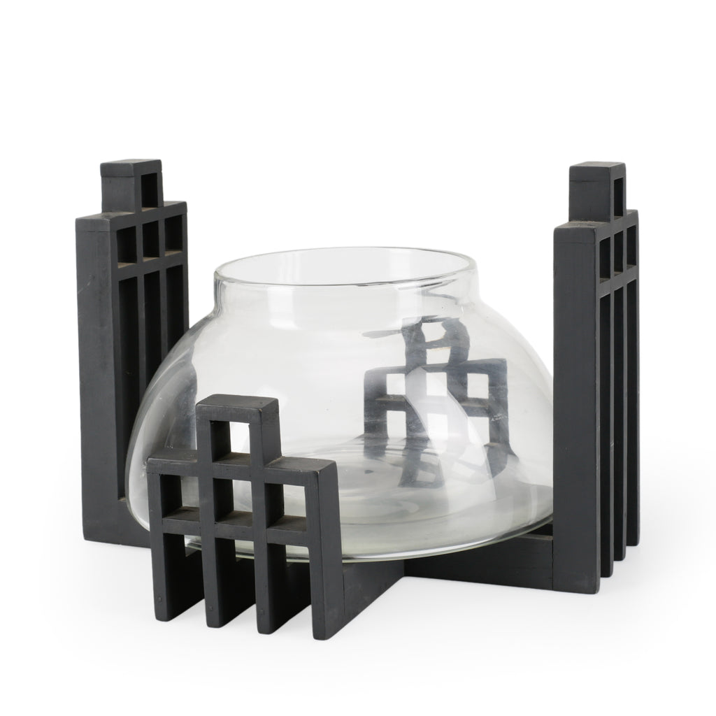 Wide Glass Candle Holder / Planter With Black Stand (A+D)