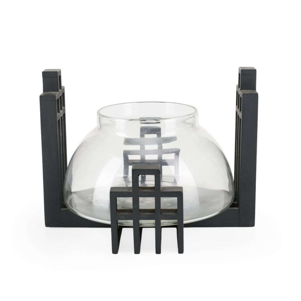 Wide Glass Candle Holder / Planter With Black Stand (A+D)