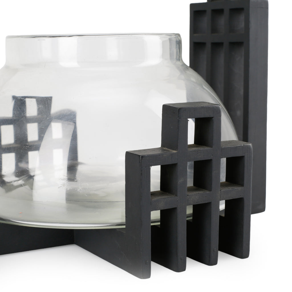 Wide Glass Candle Holder / Planter With Black Stand (A+D)