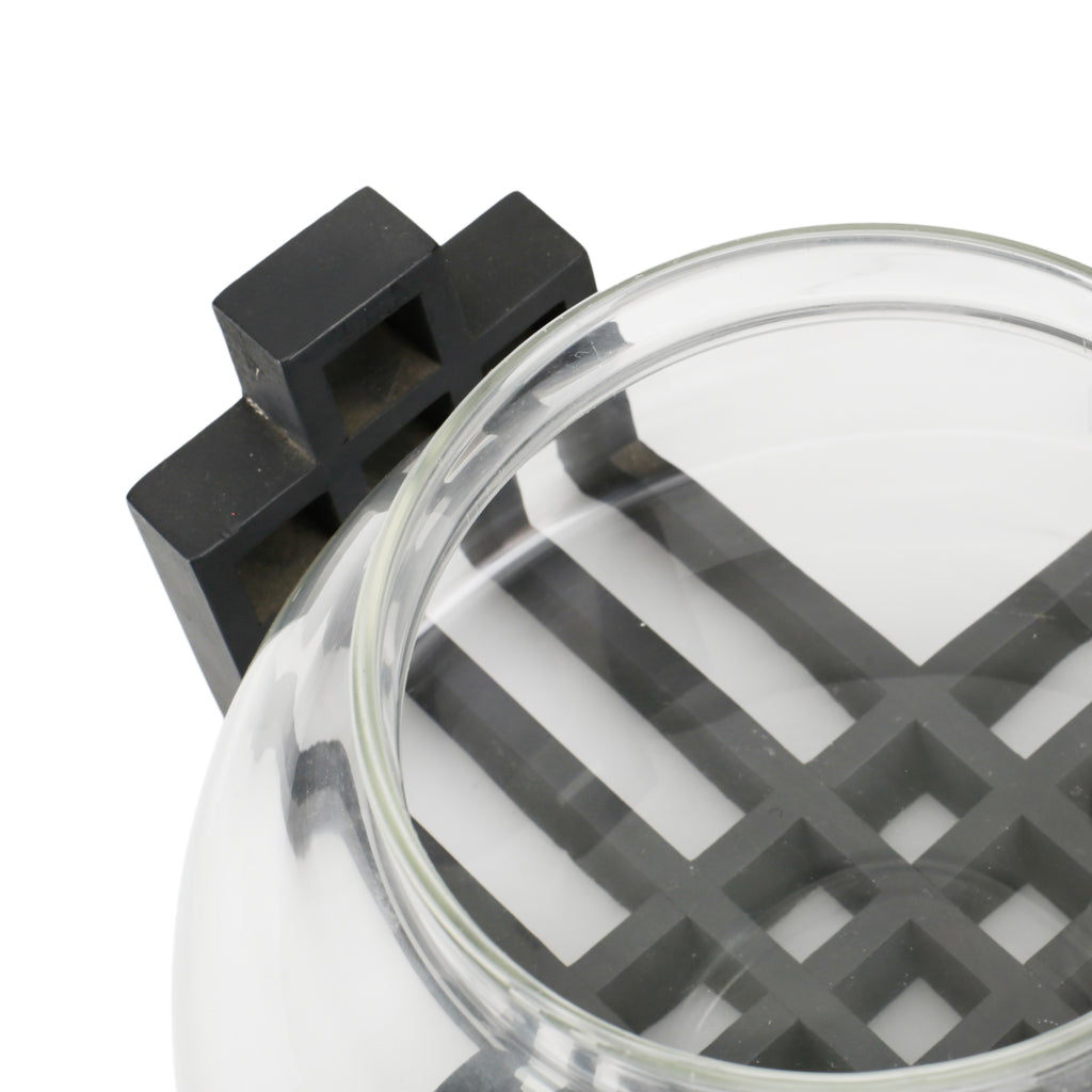 Wide Glass Candle Holder / Planter With Black Stand (A+D)
