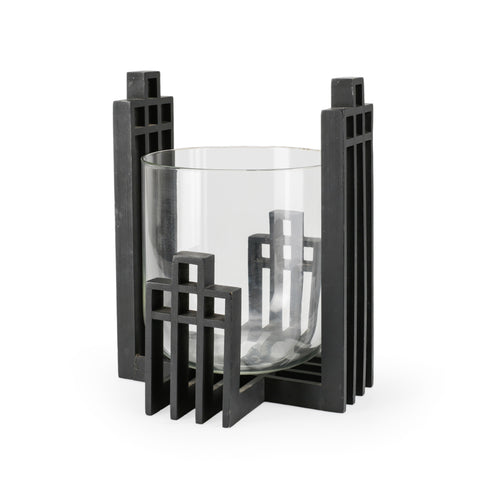 Glass Candle Holder / Planter With Black Stand (A+D)