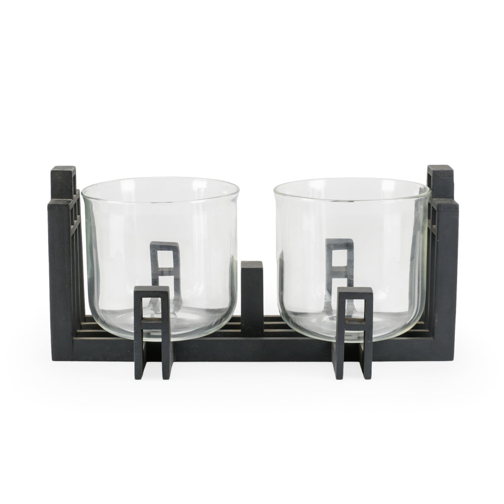 Double Glass Candle Holder / Planter With Black Stand (A+D)