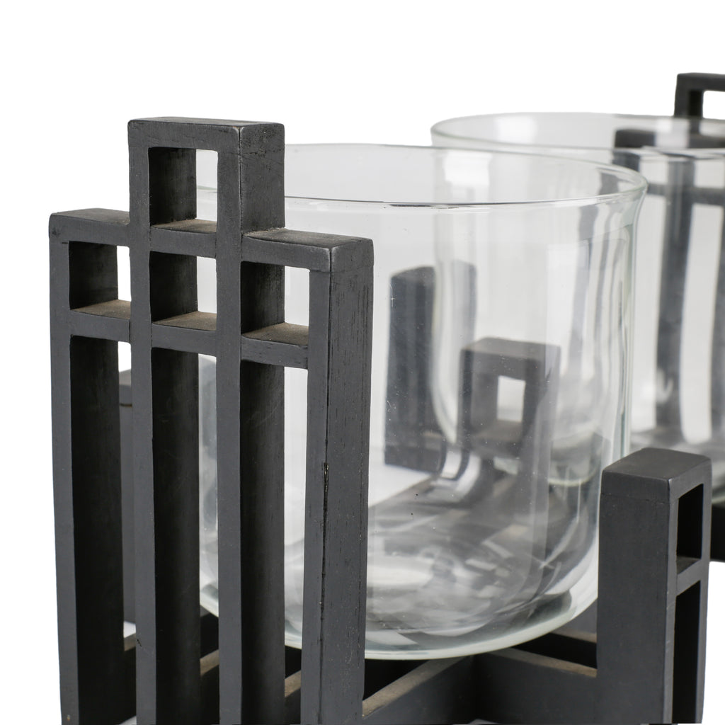 Double Glass Candle Holder / Planter With Black Stand (A+D)