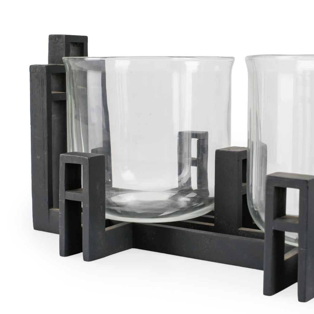 Double Glass Candle Holder / Planter With Black Stand (A+D)