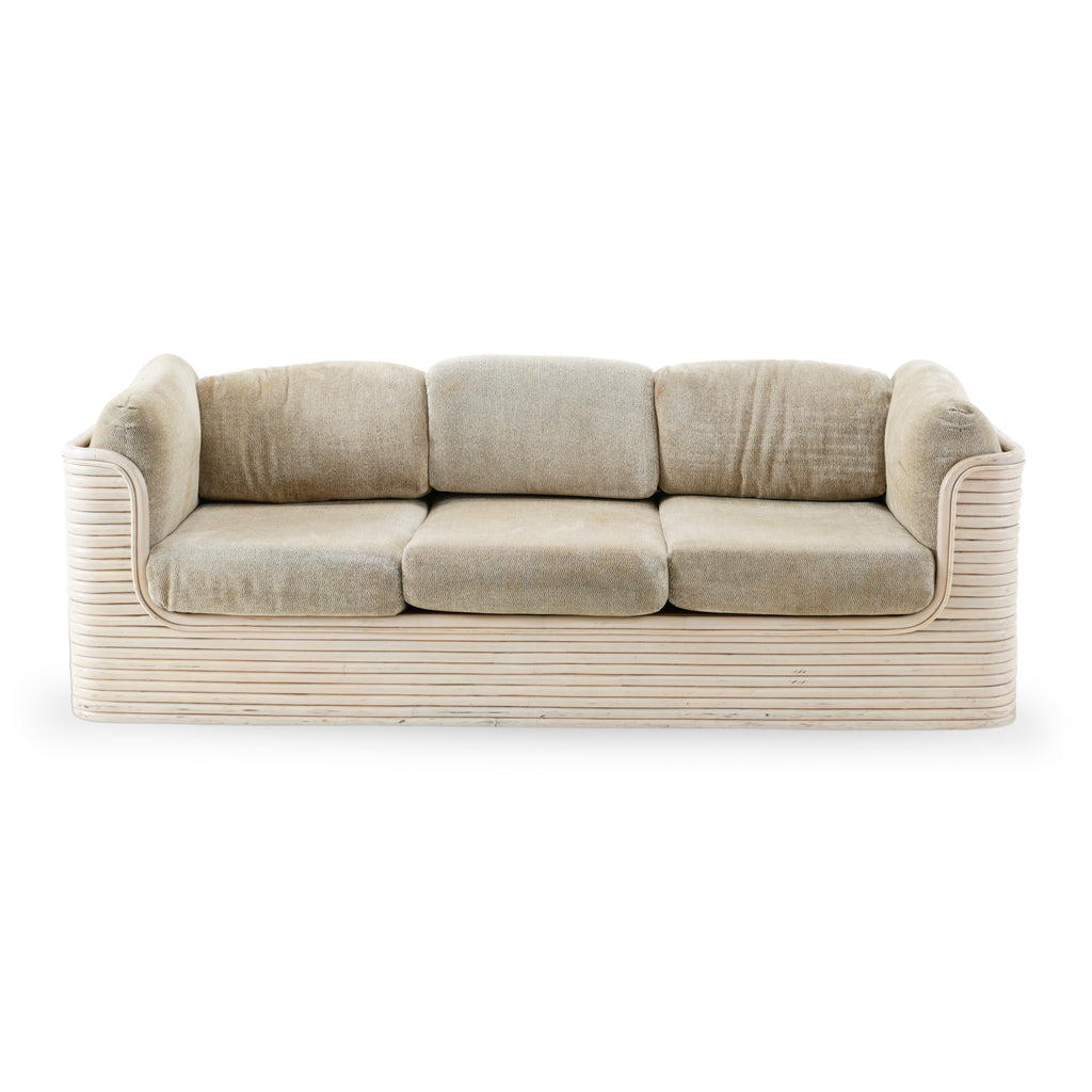 Distressed Beige Slatted Frame Bentwood Sofa