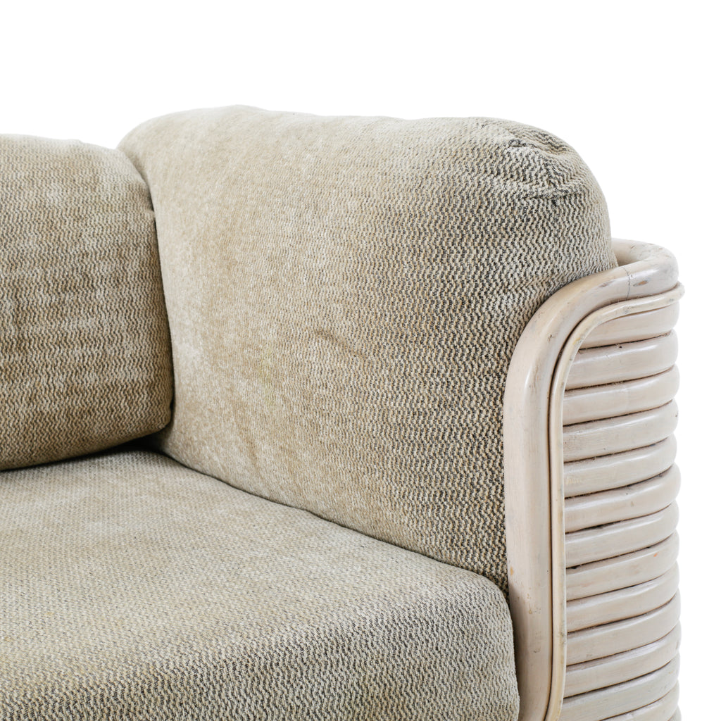 Distressed Beige Slatted Frame Bentwood Sofa