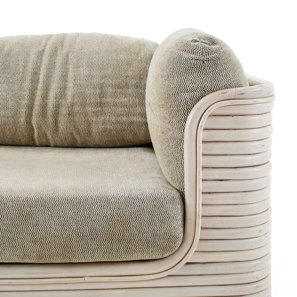 Distressed Beige Slatted Frame Bentwood Sofa