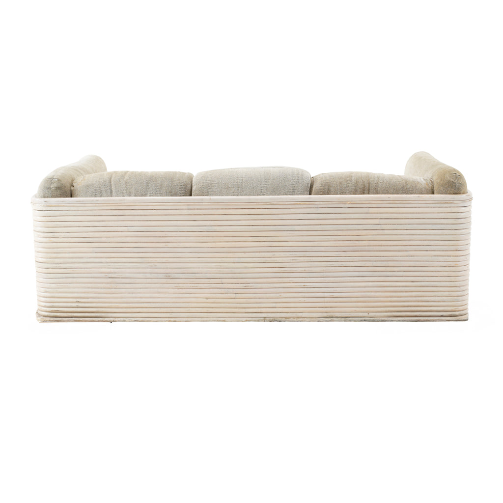 Distressed Beige Slatted Frame Bentwood Sofa