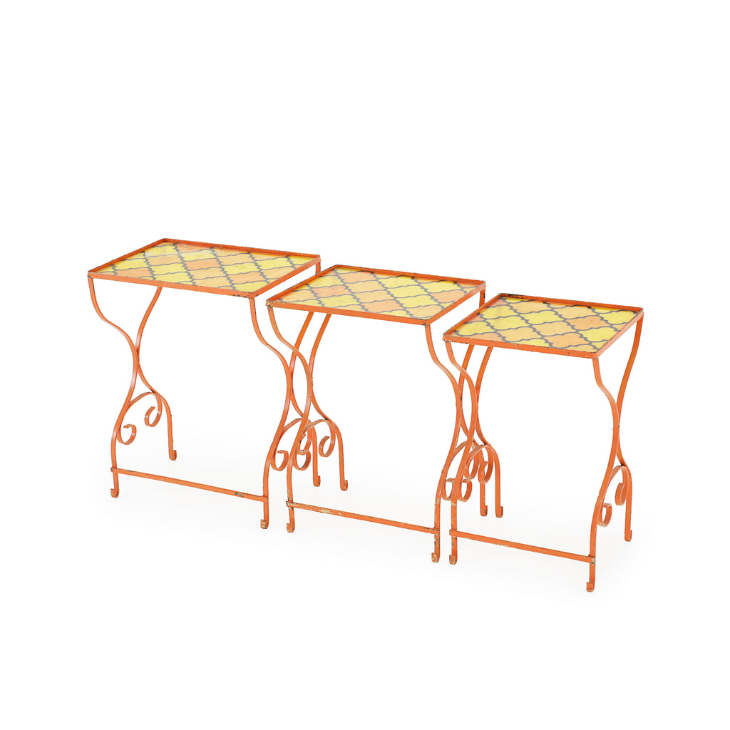 Orange Metal Mosaic Outdoor Nesting Tables