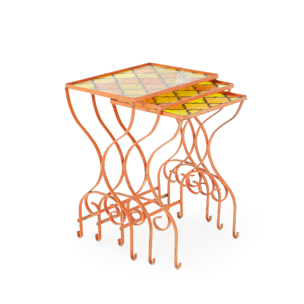 Orange Metal Mosaic Outdoor Nesting Tables