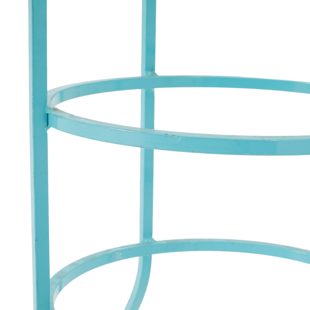 Blue Metal Round Glass Outdoor Table