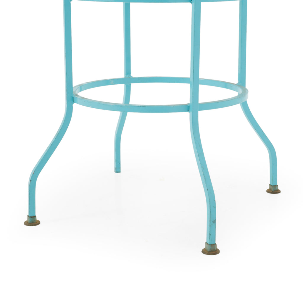 Blue Metal Round Glass Outdoor Table