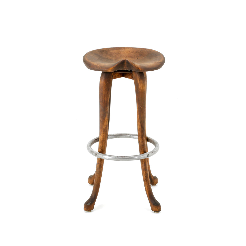 Dark Wood Barstool w/ Chrome Ring