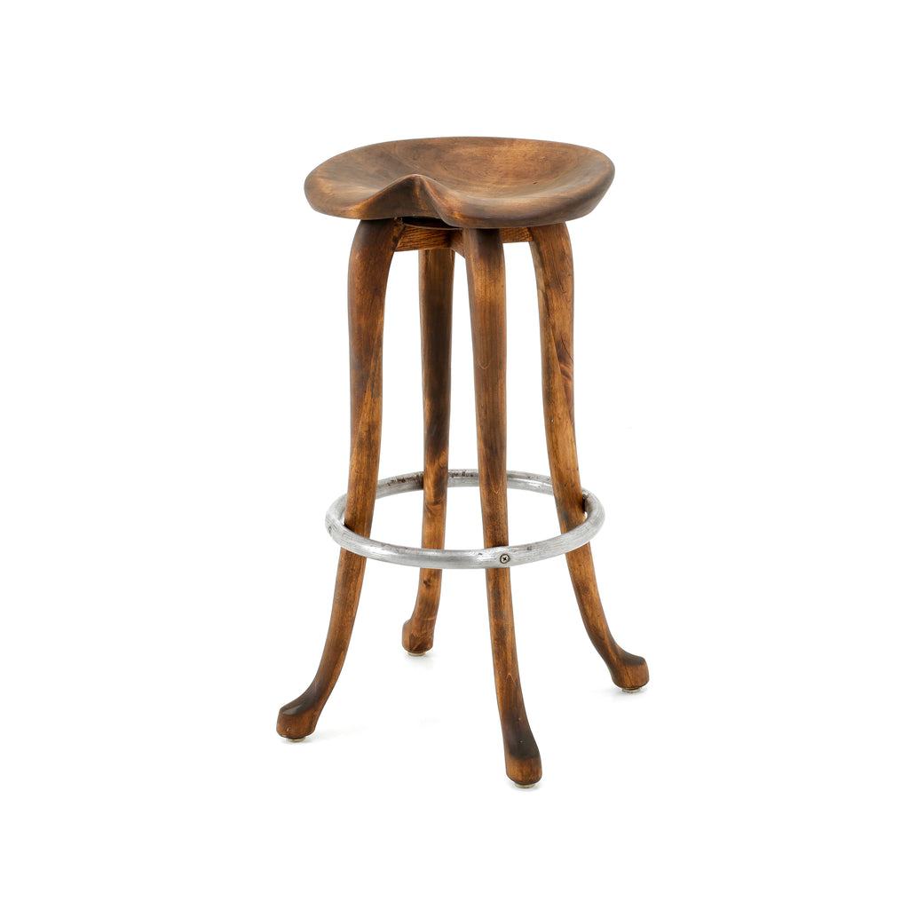 Dark Wood Barstool w/ Chrome Ring