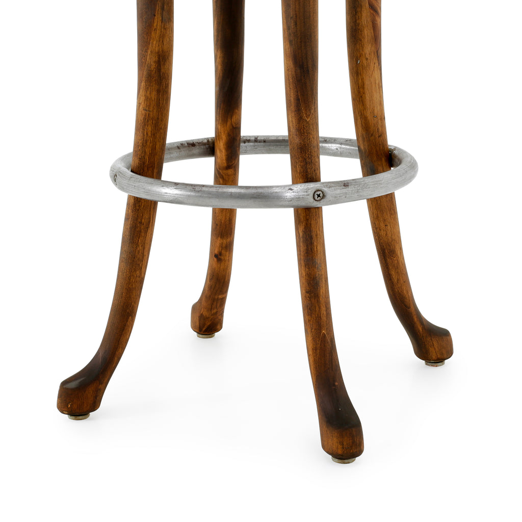 Dark Wood Barstool w/ Chrome Ring