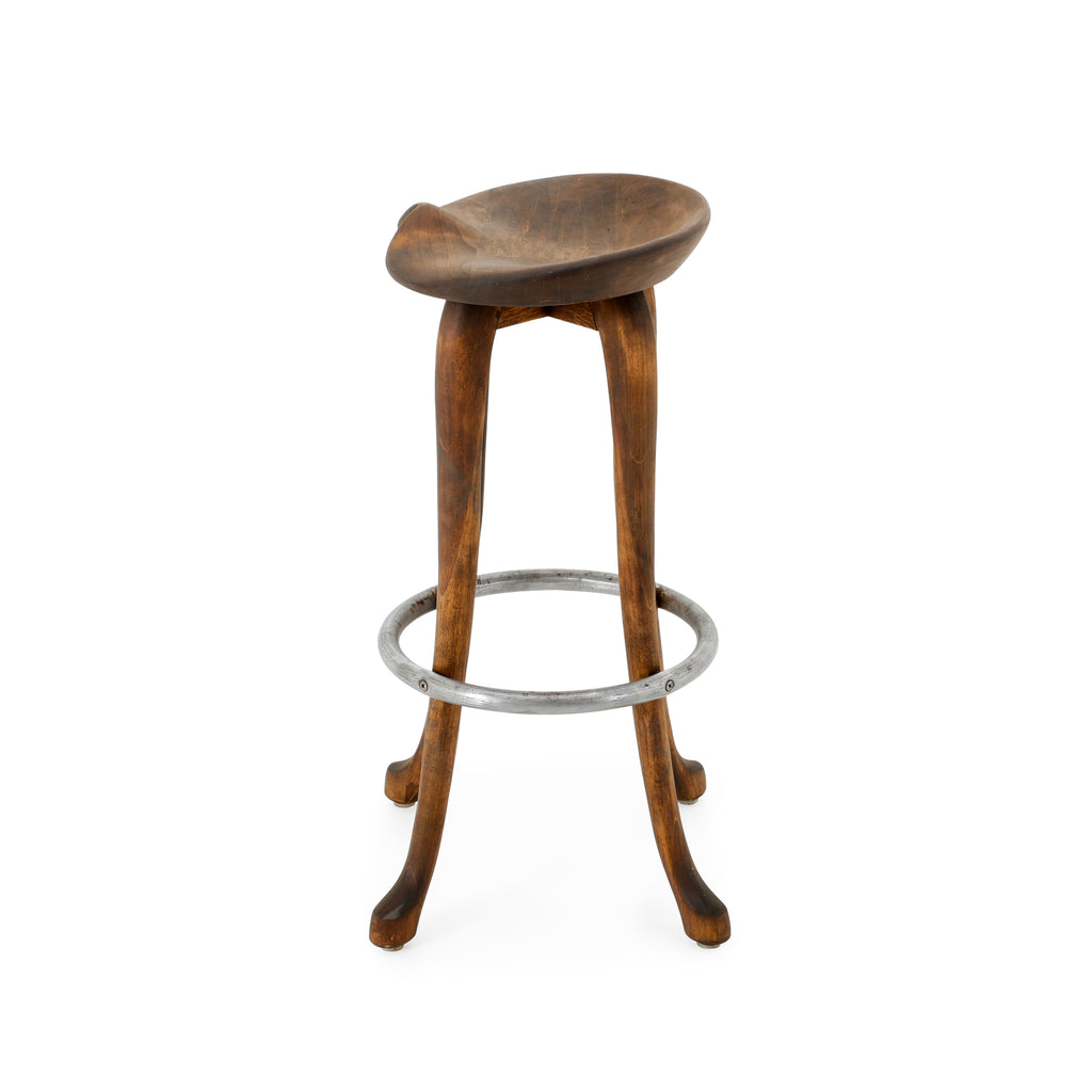 Dark Wood Barstool w/ Chrome Ring
