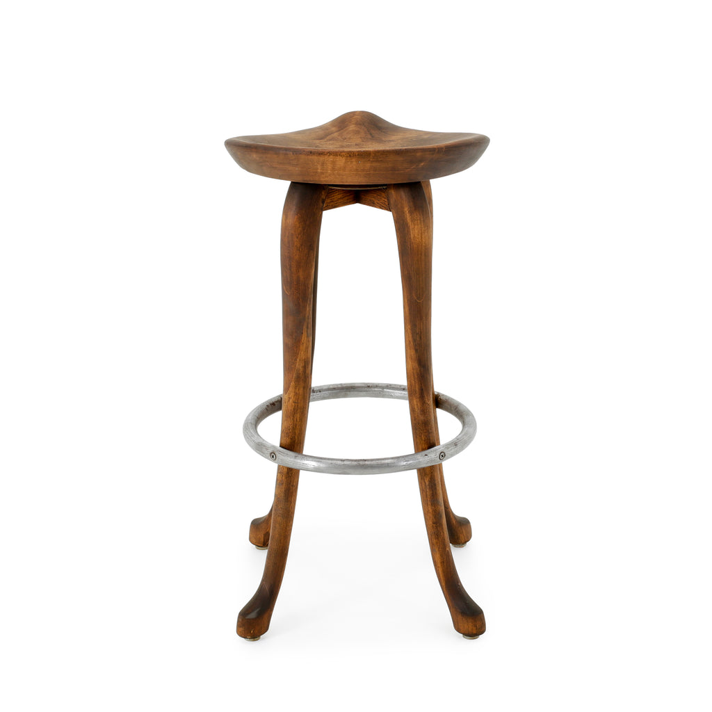 Dark Wood Barstool w/ Chrome Ring
