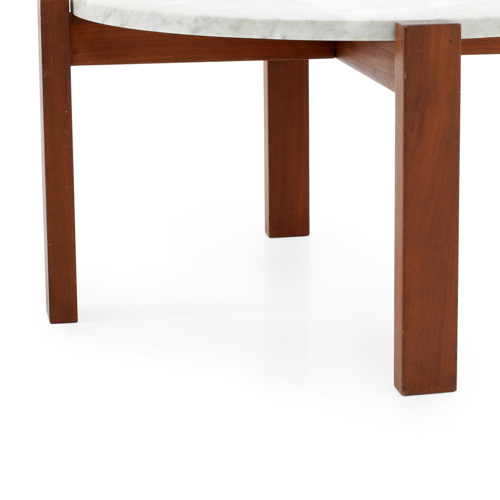 White Marble & Brown Base Round Side Table