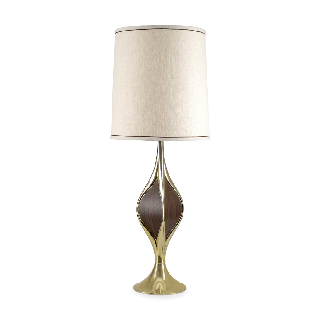 Gold & Dark Wood Curves Vintage Table Lamp