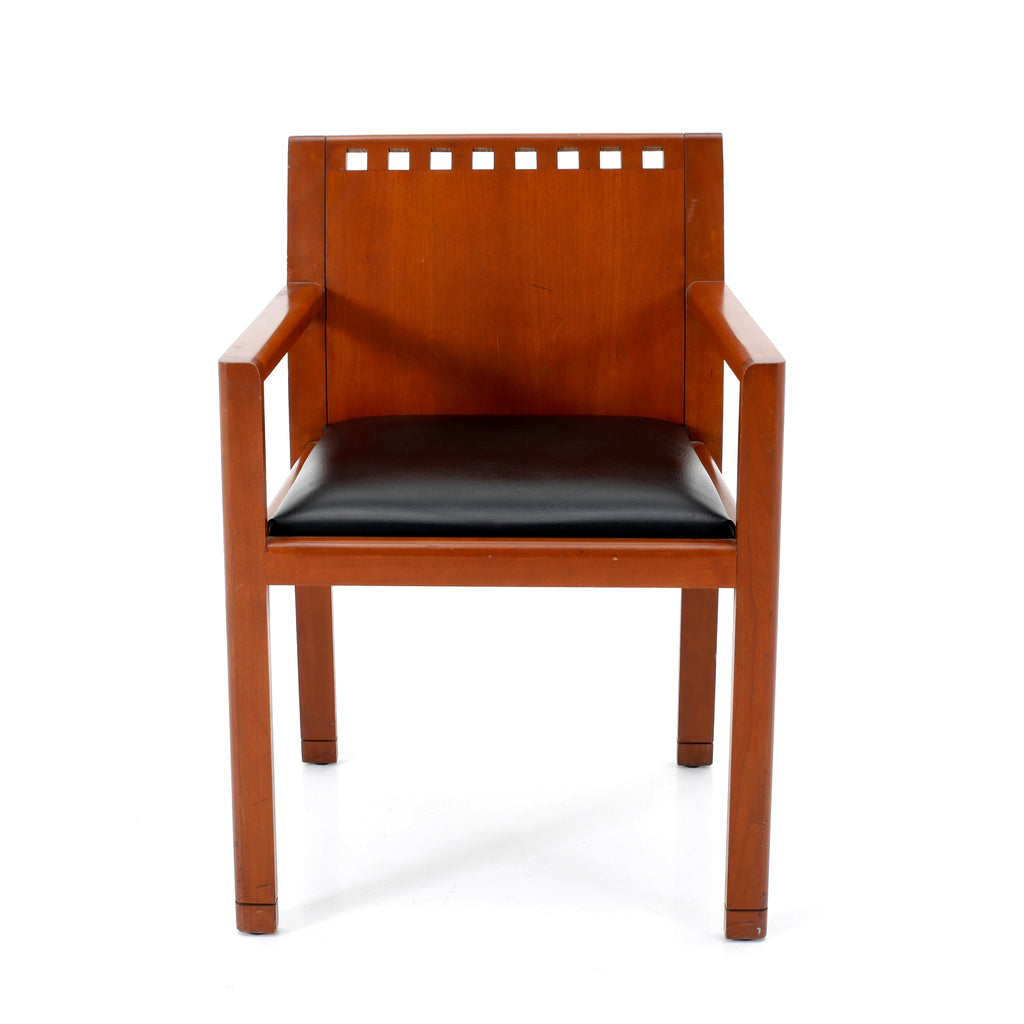 Black Leather & Wood Square Modern Dining Chair