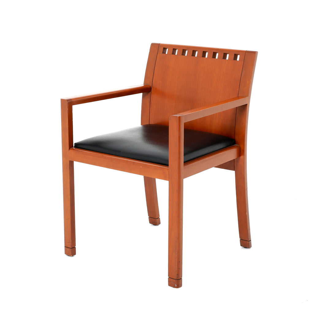 Black Leather & Wood Square Modern Dining Chair
