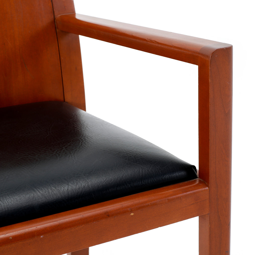 Black Leather & Wood Square Modern Dining Chair